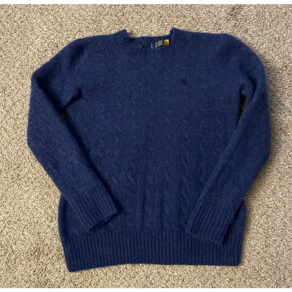 Polo Ralph Lauren Wool Alpaca Women Small Cable Knit Sweater Chunky Academia